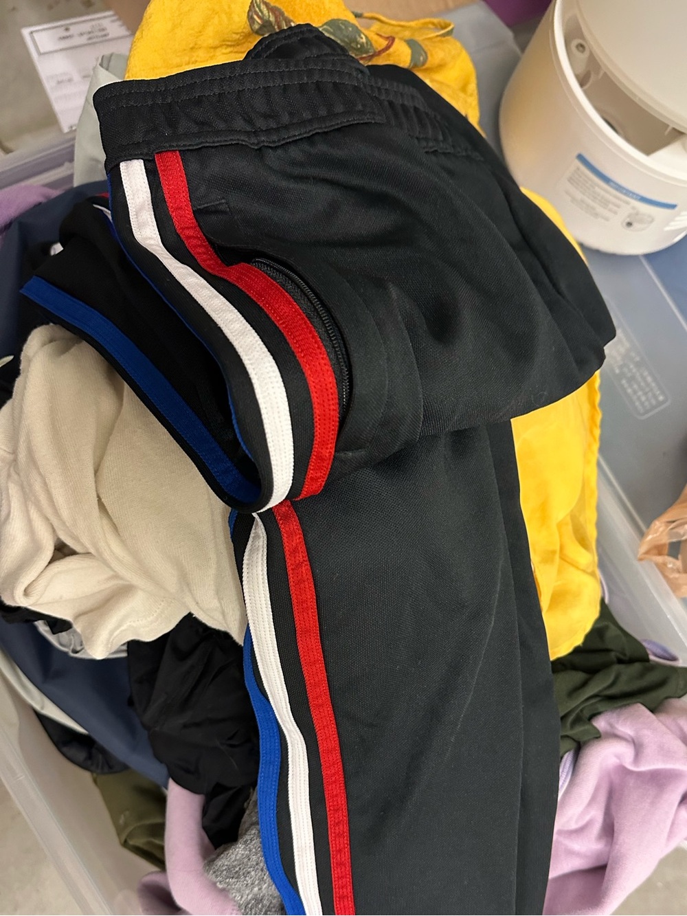 adidas Black Joggers with Red, White & Blue Side Stripes Women S